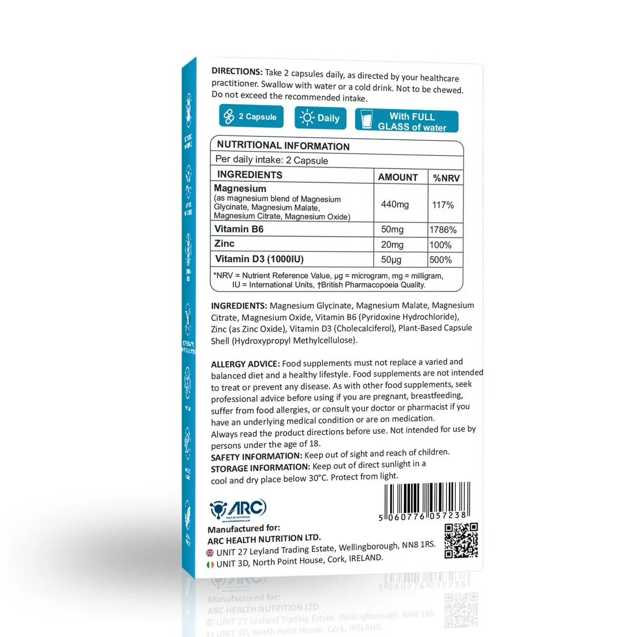 Magnesium 4 in 1 Complex with Vitamin B6 + D3 + Zinc 28 Capsules Magnesium Bisglycinate + Malate + Oxide + Citrate Arc Healt Nutrition Ltd