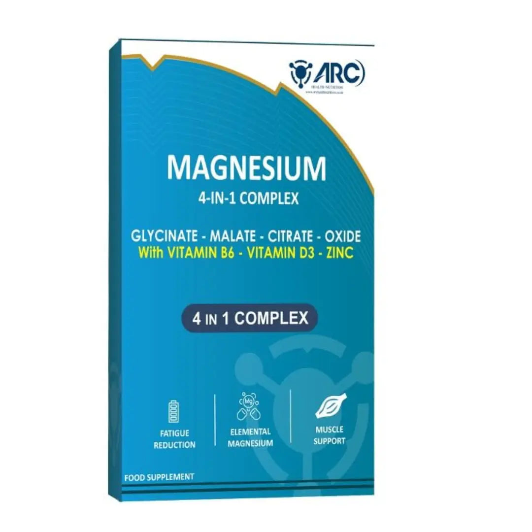 Magnesium 4 in 1 Complex with Vitamin B6 + D3 + Zinc 28 Capsules Magnesium Bisglycinate + Malate + Oxide + Citrate Arc Healt Nutrition Ltd