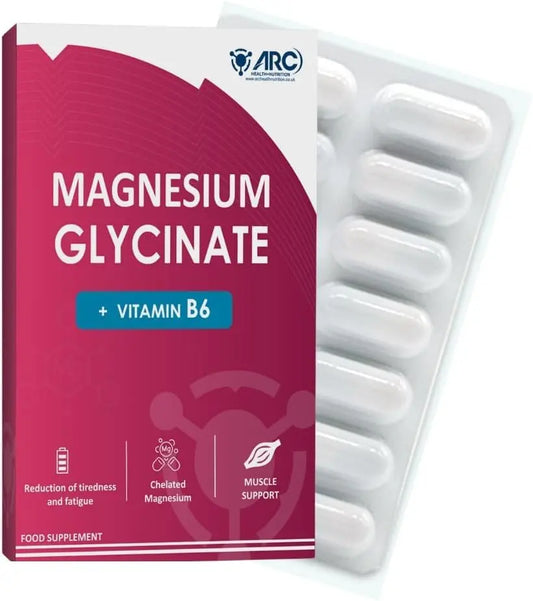 Magnesium Glycinate 1500mg & Vitamin B6 Supplement 28 Capsules ARC Health Nutrition