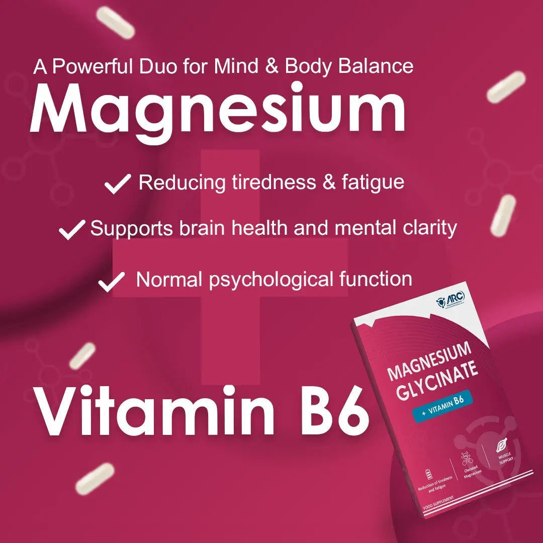 Magnesium Glycinate 1500mg & Vitamin B6 Supplement 28 Capsules ARC Health Nutrition
