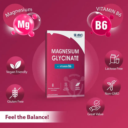 Magnesium Glycinate 1500mg & Vitamin B6 Supplement 28 Capsules ARC Health Nutrition