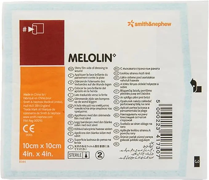 Melolin Low Adherent Absorbent Cushioned Dressing 10 cm x 10 cm - (box of 100) Smith & Nephew