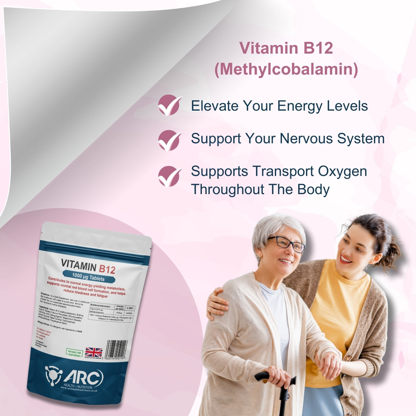 Vitamin B12 Methylcobalamin 1000mcg - 120 Tablets Food Supplement