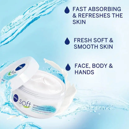 NIVEA Soft Moisturiser Cream for Face Hands and Body 200ml