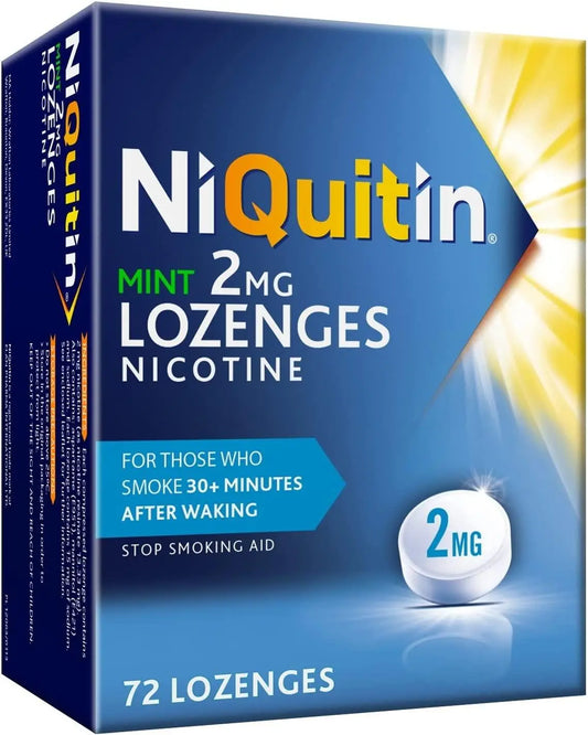 NiQuitin Mint 2mg Lozenges, 72 Lozenges- Quit Smoking Aid