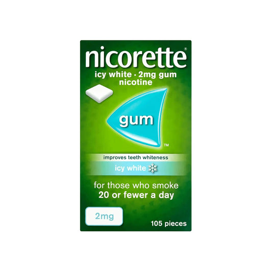 Nicorette Icy White 2mg Gum, Whitening Gum-105 Pieces