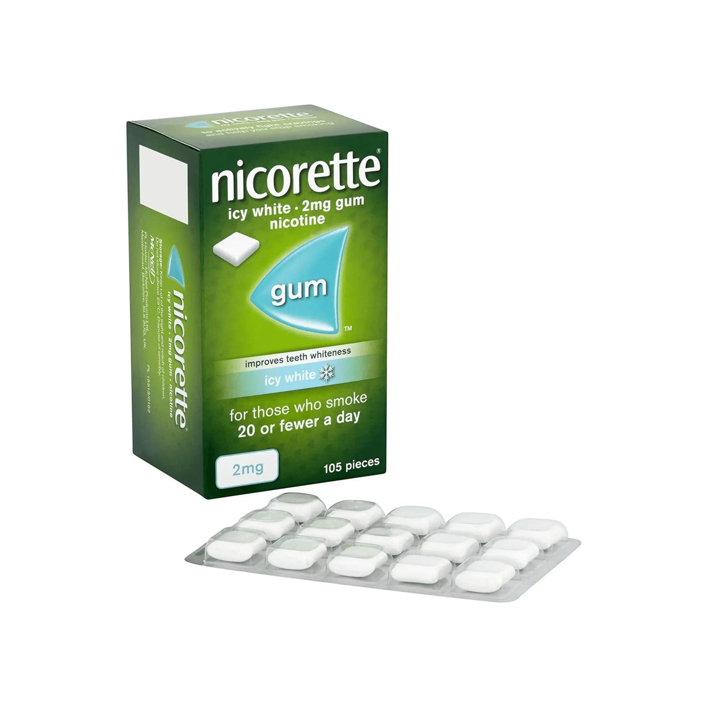 Nicorette Icy White 2mg Gum, Whitening Gum-105 Pieces