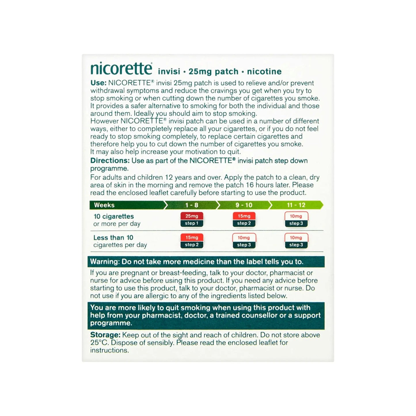 Nicorette Invisi 25 mg Step 1- 7 Nicotine Patches