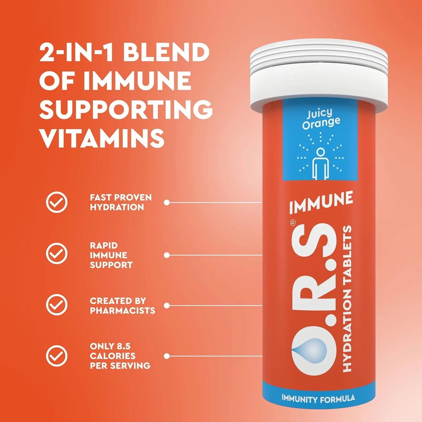 O.R.S Immune Vitamin C Hydration Tablets with Electrolytes,Immune System Booster,Natural Orange Flavour,20Tabs O.R.S