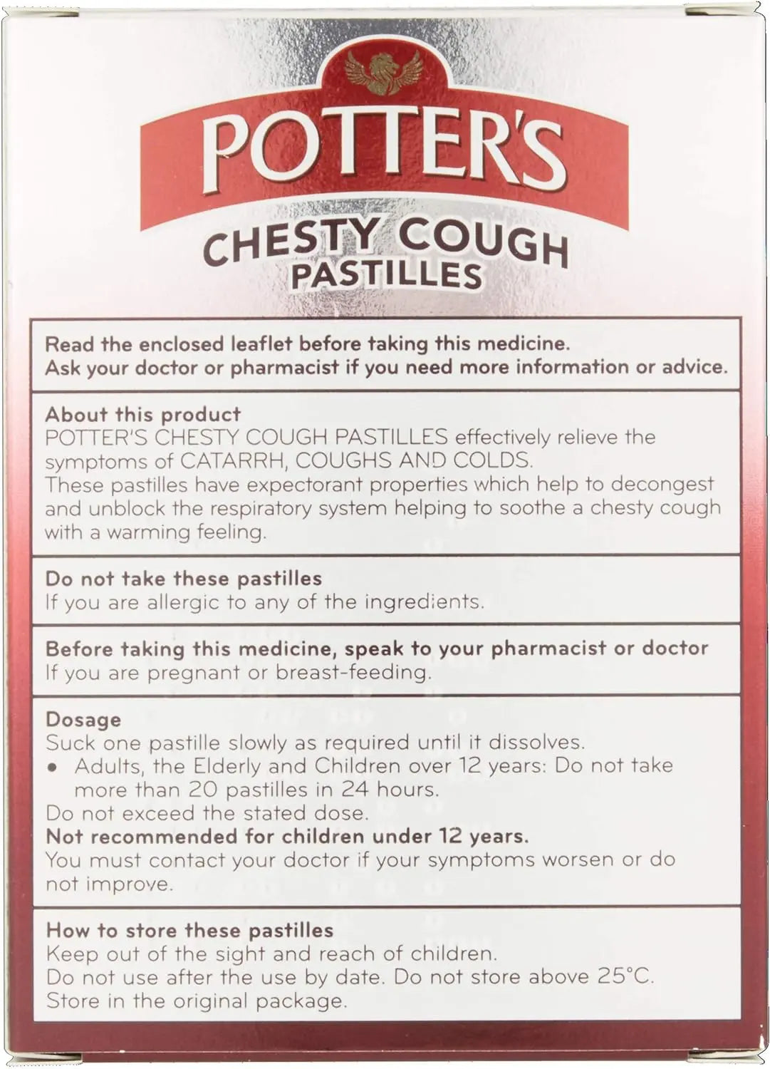 Potters Chesty Cough & Catarrh - 20 Pastilles potter