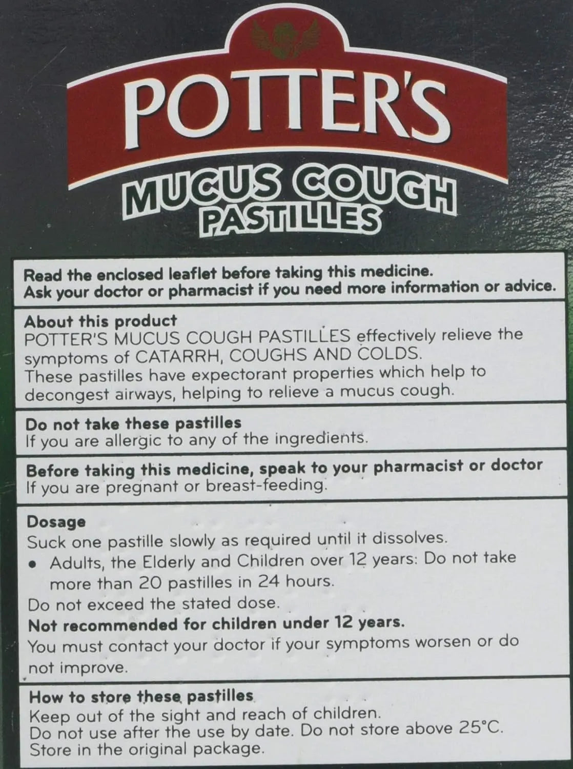 Potters Mucus Cough – 20 Pastilles potter