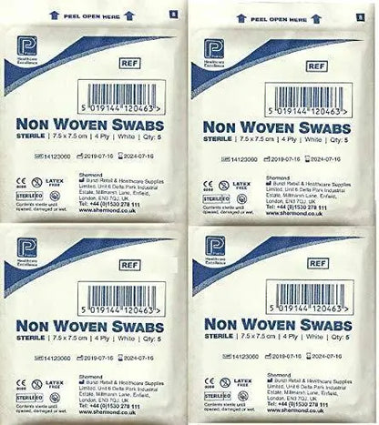 Premier 1860A 4 Ply Sterile Absorbent Non Woven Swab, 7.5cm x 7.5cm, 5 Count (Pack of 40)