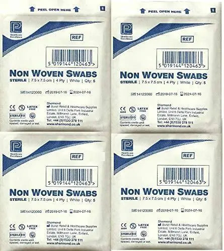 Premier 1860A 4 Ply Sterile Absorbent Non Woven Swab, 7.5cm x 7.5cm, 5 Count (Pack of 40)