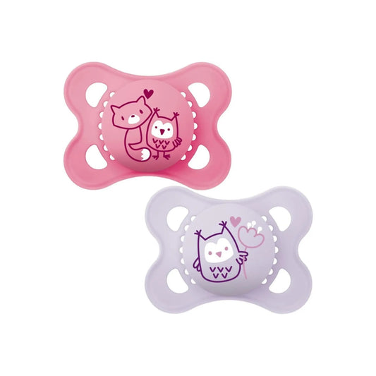 MAM Original Pure Soother 2-6Months(Set of 2),SkinSoft Silicone Teat,Pink/Purple MAM