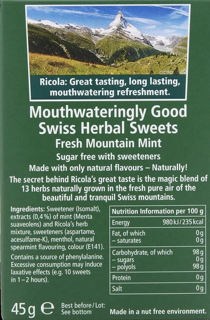 Ricola Mountain Mint Sugar Free Swiss Herbal Sweets- Pack of 20 Ricola