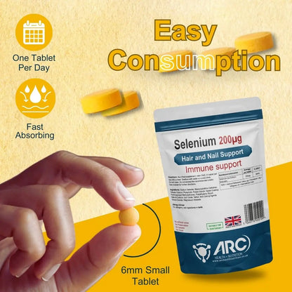 Selenium 200mcg Mineral Supplement Tablets - Essential Support for Immune Health Arc Health Nutrition