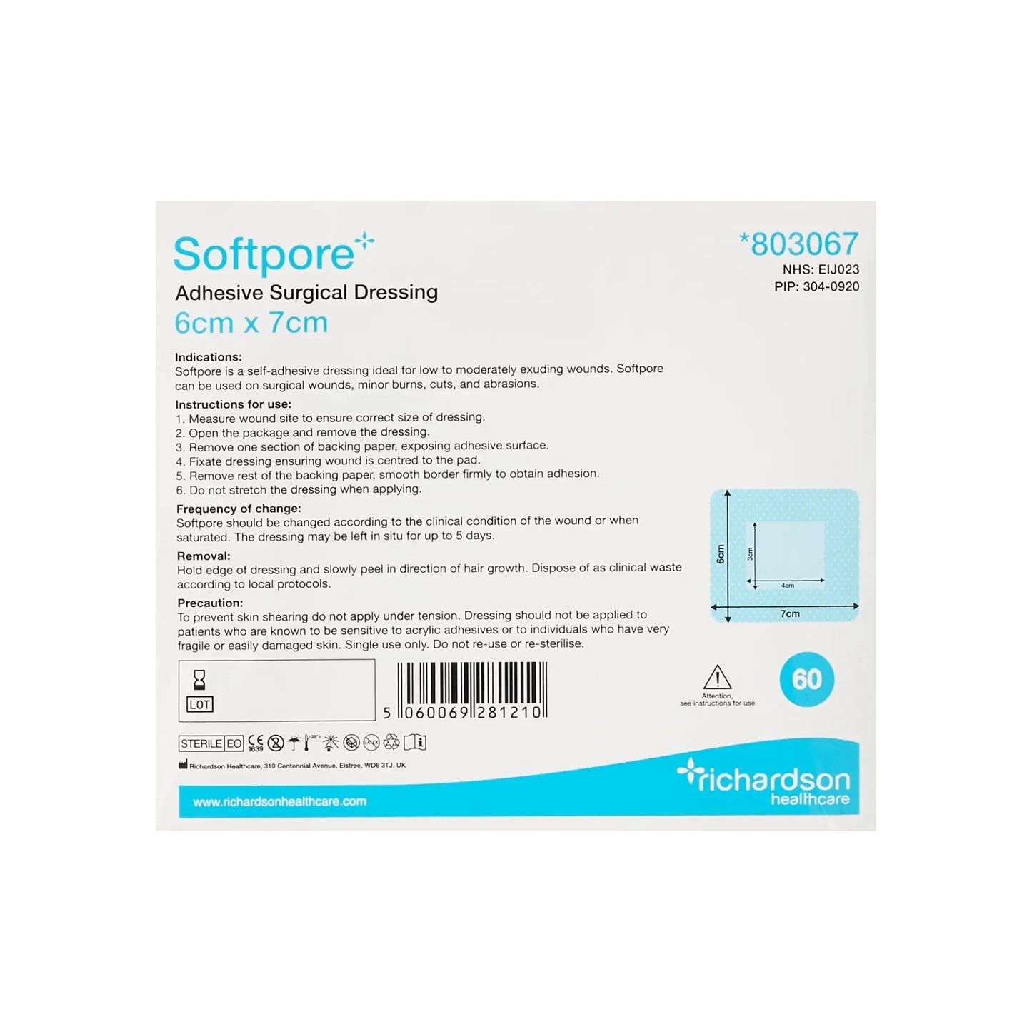 Softpore 6cm x 7cm 60 Dressing - Arc Health Nutrition