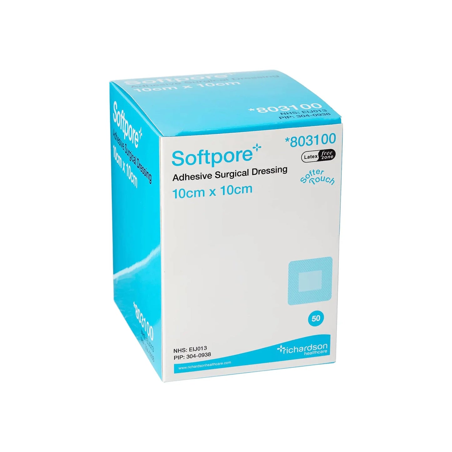 Softpore Dressing- 10cm x 10cm 50 Adhesives Dressing