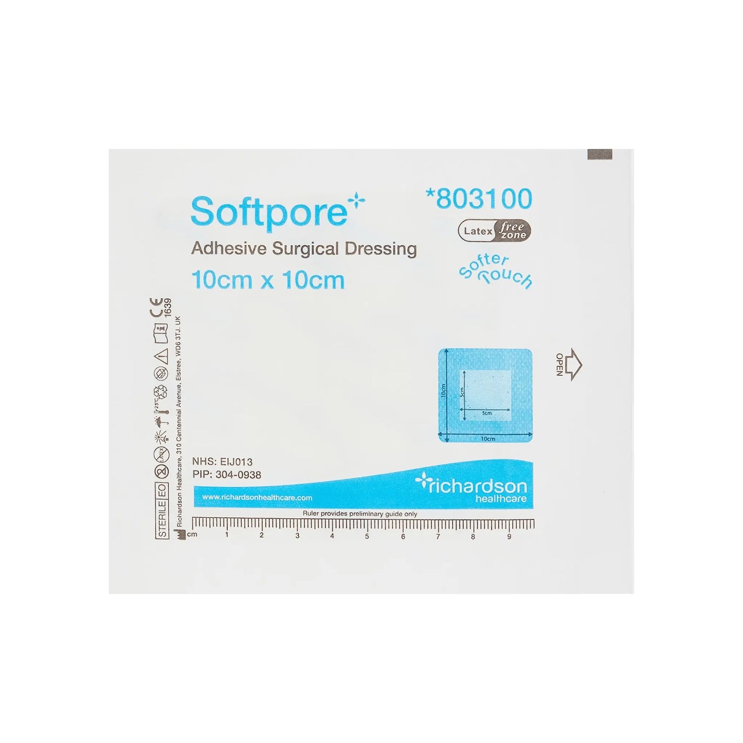 Softpore Dressing- 10cm x 10cm 50 Adhesives Dressing