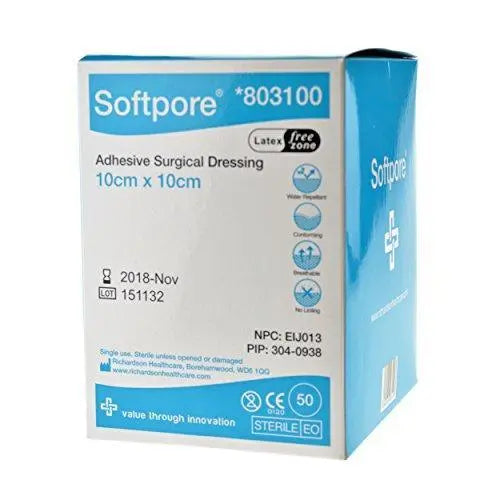 Softpore Adhesive Surgical 10 Dressing 10cm x 10cm