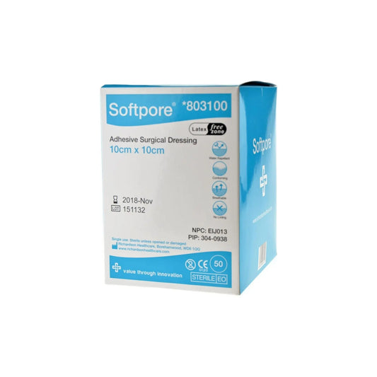 Softpore Adhesive Surgical Dressing 10cm x 10cm (10 SINGLE DRESSINGS) Softpore