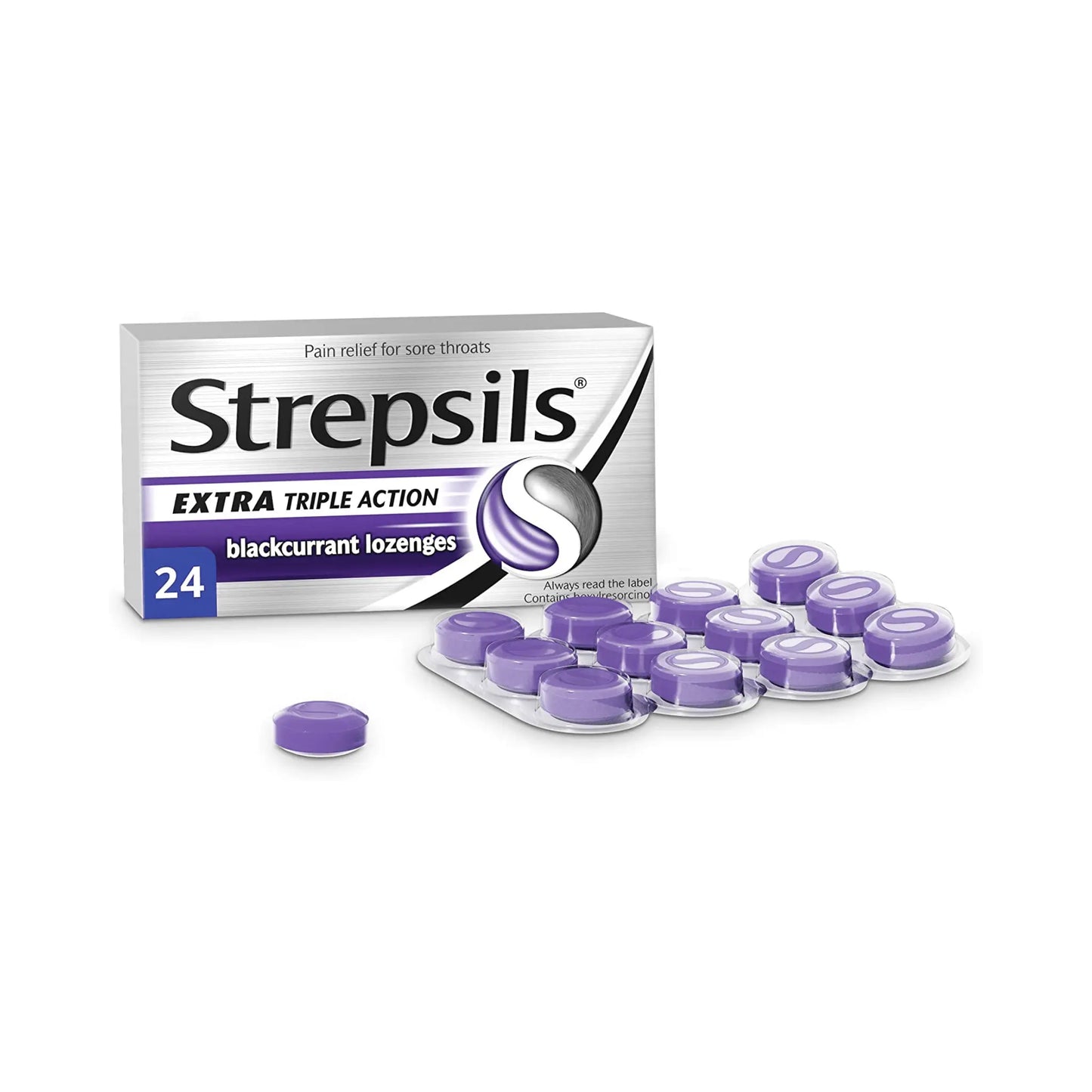 Strepsils Lozenges Extra Triple Action Blackcurrant Lozenges 24s