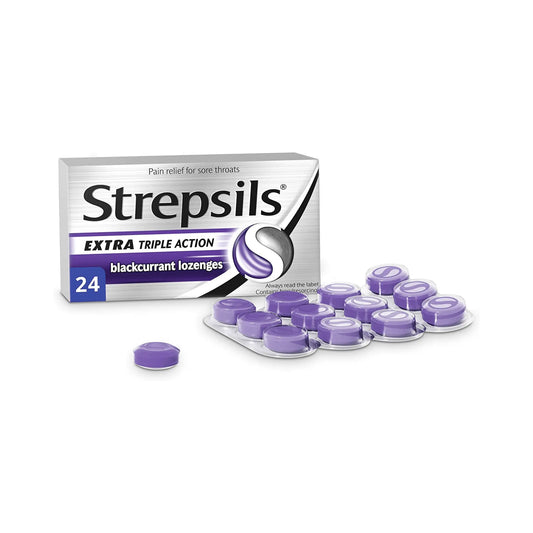 Strepsils Lozenges Extra Triple Action Blackcurrant Lozenges 24s