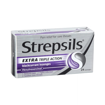 Strepsils Lozenges Extra Triple Action Blackcurrant Lozenges 24s