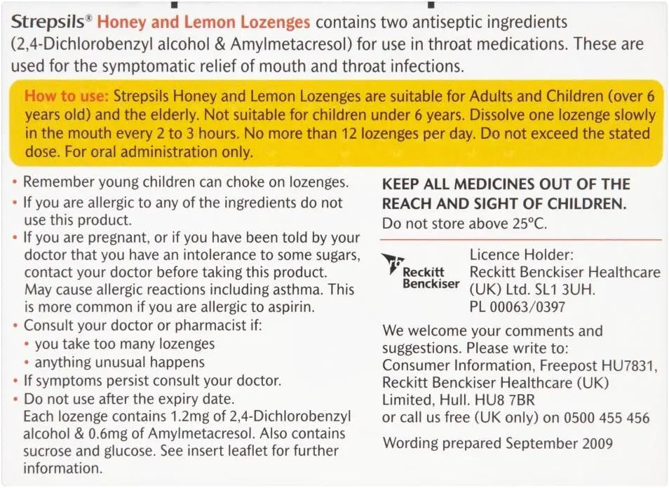 Strepsils Honey & Lemon - 16 Lozenges Arc Health Nutrition UK Ltd