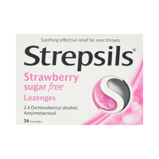 Strepsils Lozenges Strawberry Sugar Free Lozenges 36s