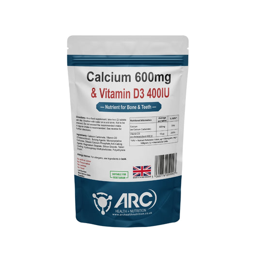 Calcium and Vitamin D3 supplement 600mg/400IU for Bone Health and Immune Support