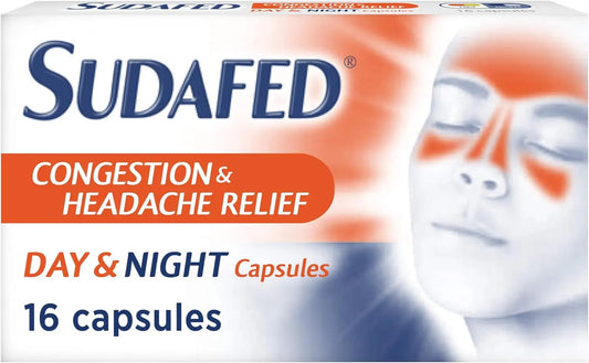 Sudafed Congestion & Headache Relief Day & Night – 16 Capsules