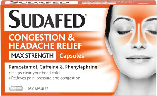 Sudafed Congestion and Headache Relief Max Strength - 16 Capsules Sudafed