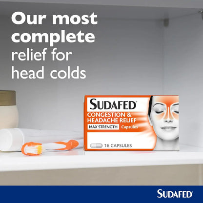 Sudafed Congestion and Headache Relief Max Strength - 16 Capsules Sudafed