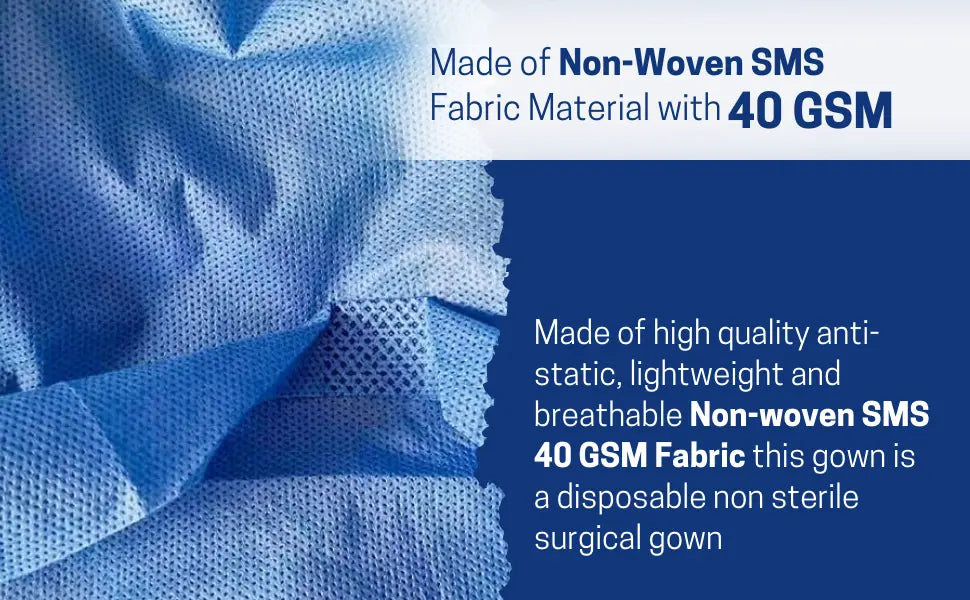 Surgical Isolation Blue Doctor Patient Gowns, 40 GSM Pack of 50 ARC Health Nutrition