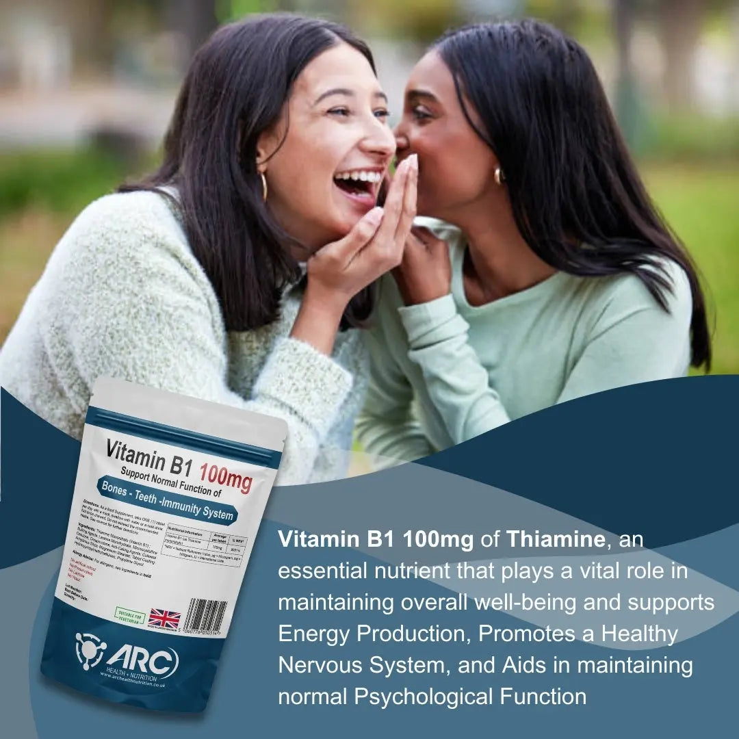 Thiamine 100mg Vitamin B1 - High Strength Tablets Arc Health Nutrition UK Ltd