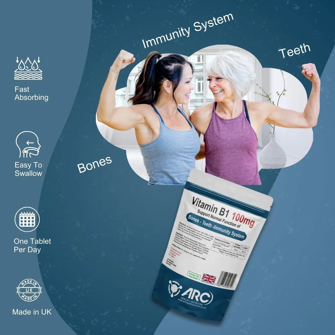 Thiamine 100mg Vitamin B1 - High Strength Tablets Arc Health Nutrition UK Ltd