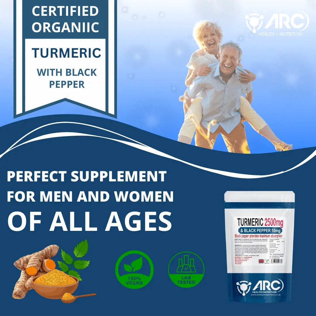 Turmeric 2500mg with Black Pepper Extract 10mg Tablets - Powerful Support for Joint and Overall Health - Arc Health Nutrition