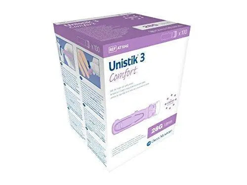 Unistik 3 AUAT1042 Single Use Safety Lancet, Comfort, 1.8mm Depth, Pack of 100 - Arc Health Nutrition