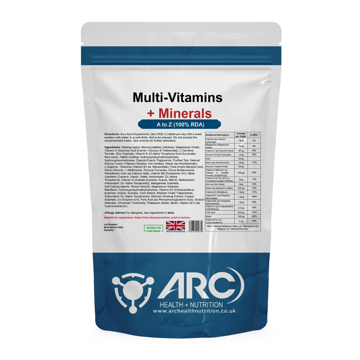 Multi Vitamins and Mineral A-Z Tablets for Total Health Support