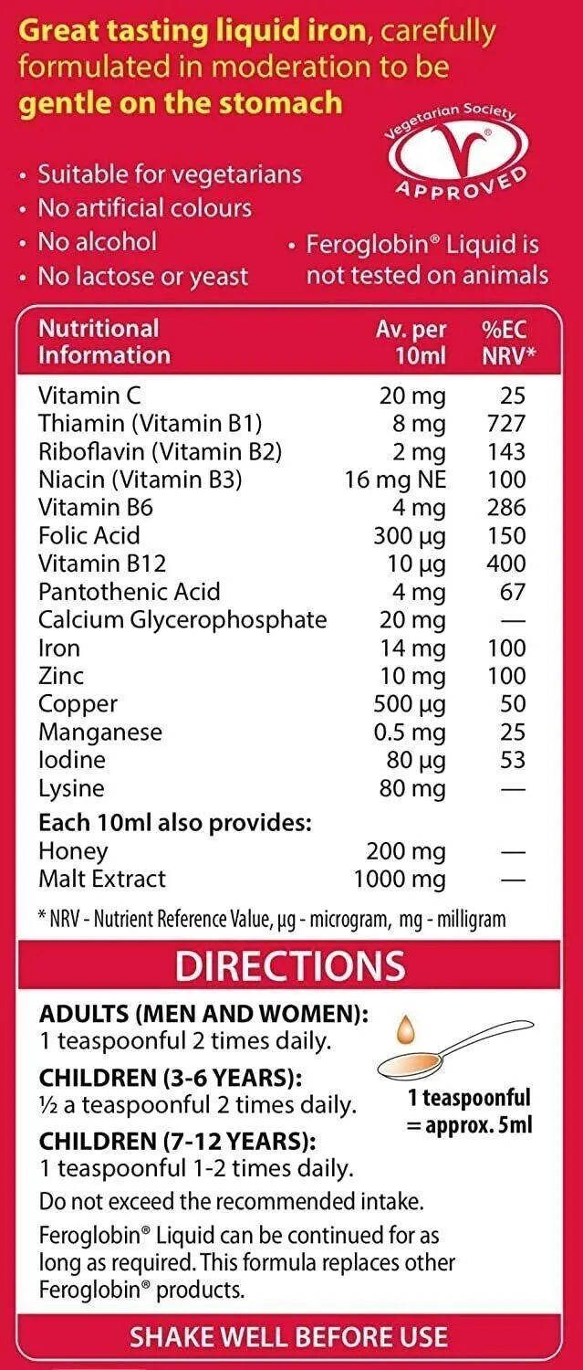 Vitabiotics Feroglobin  200ml for Haemoglobin - B12 & Iron Supplement Liquid