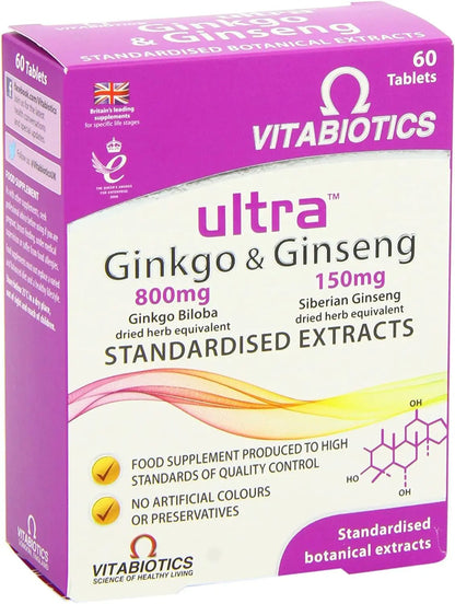 Vitabiotics Ultra Ginkgo and Ginseng Tablets - 60 Tablets