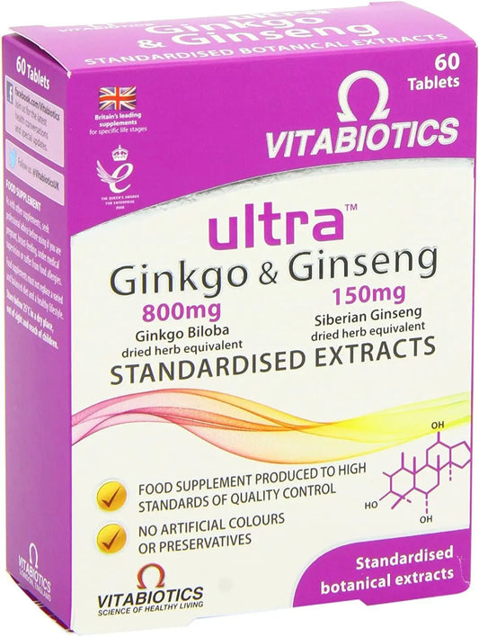 Vitabiotics Ultra Ginkgo and Ginseng Tablets - 60 Tablets