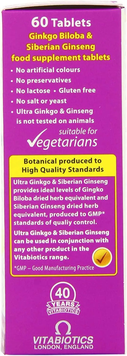 Vitabiotics Ultra Ginkgo and Ginseng Tablets - 60 Tablets