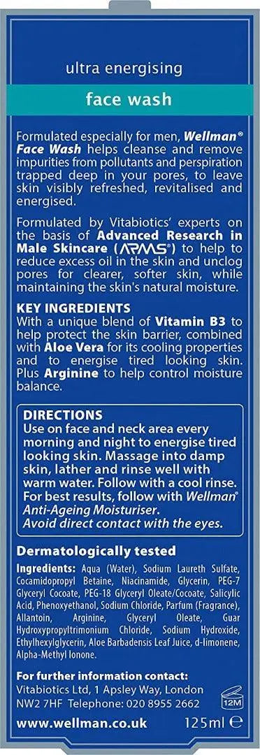 Vitabiotics Wellman 125ml Face Wash - Arc Health Nutrition