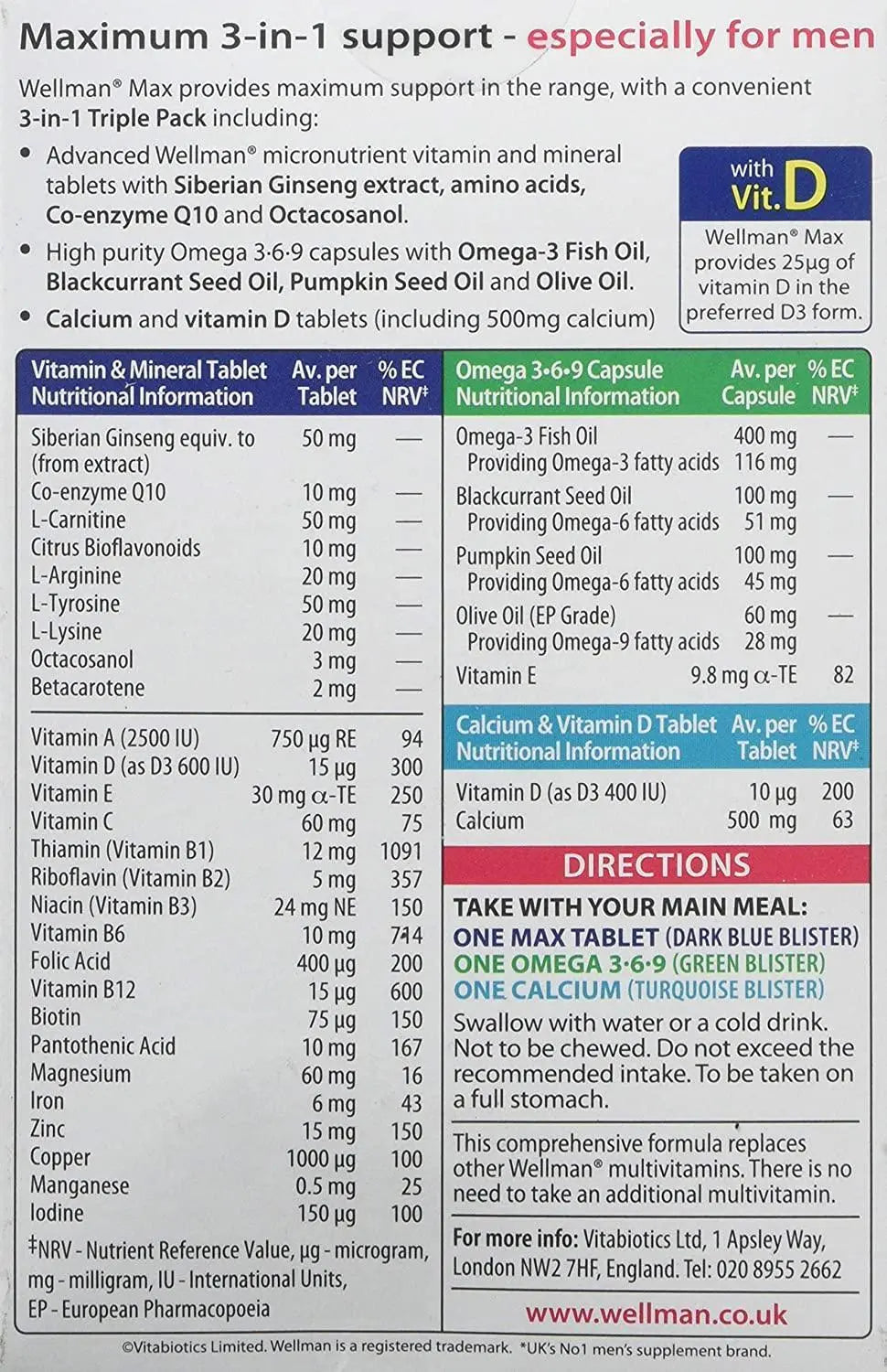 Vitabiotics Wellman Max - 84 Tablets