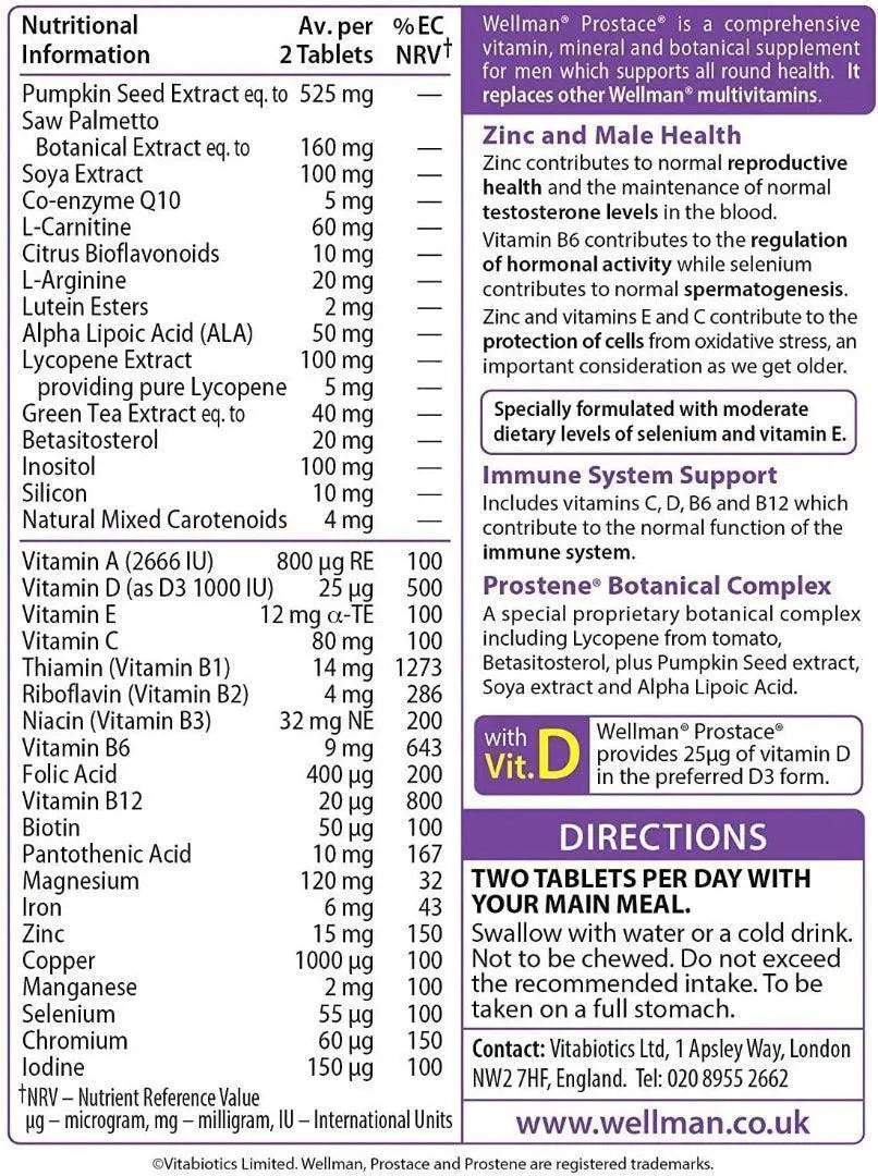 Vitabiotics Wellman Prostace 60 Tablets - Arc Health Nutrition