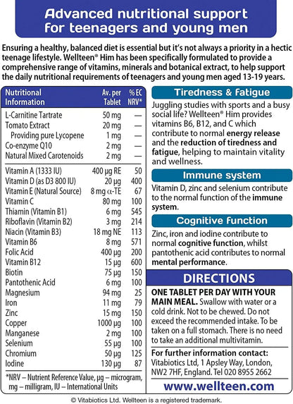 Vitabiotics Wellteen Him Original Tablets, 30 Count (Pack of 1)