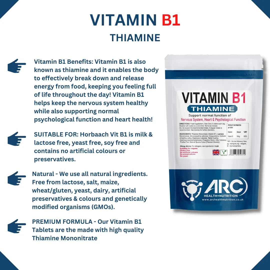 Vitamin B1 Thiamine 50mg Tablets for Energy and Nervous System Support