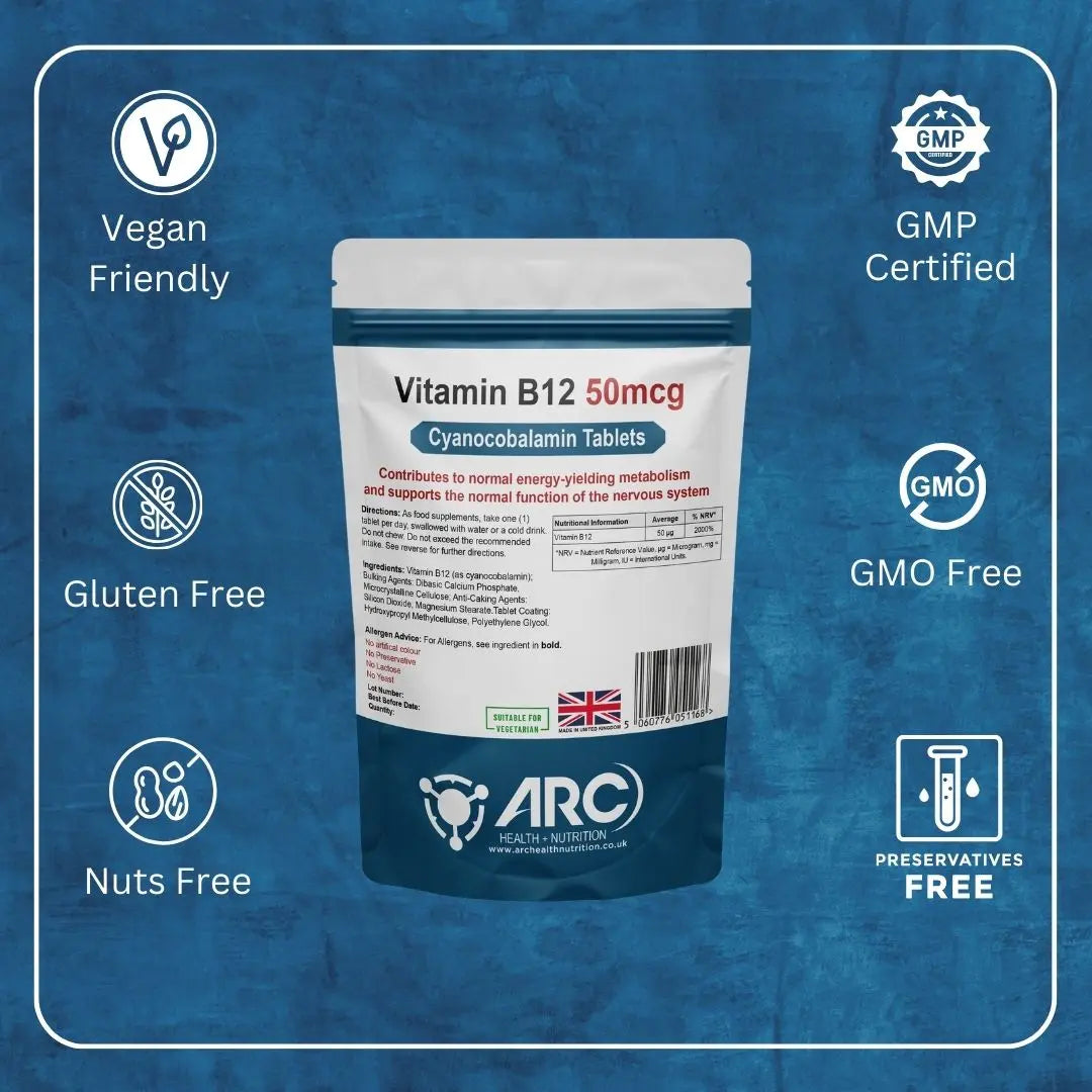 Vitamin B12 Cyanocobalamin 50mcg Supplement Tablets Arc Health Nutrition